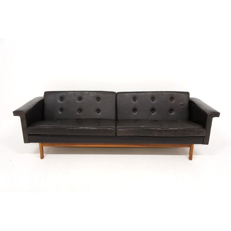 Vintage 3-seater leather sofa by Karl Erik Ekselius for Joc Vetlanda, Sweden 1950