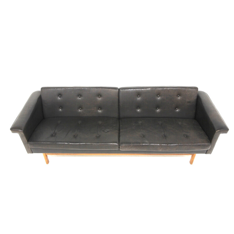 Vintage 3-seater leather sofa by Karl Erik Ekselius for Joc Vetlanda, Sweden 1950