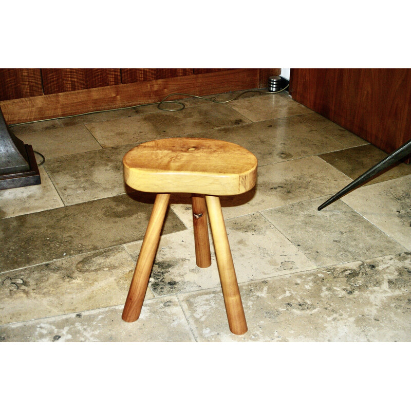 Tabouret tripode vintage en orme massif, Danemark 1960