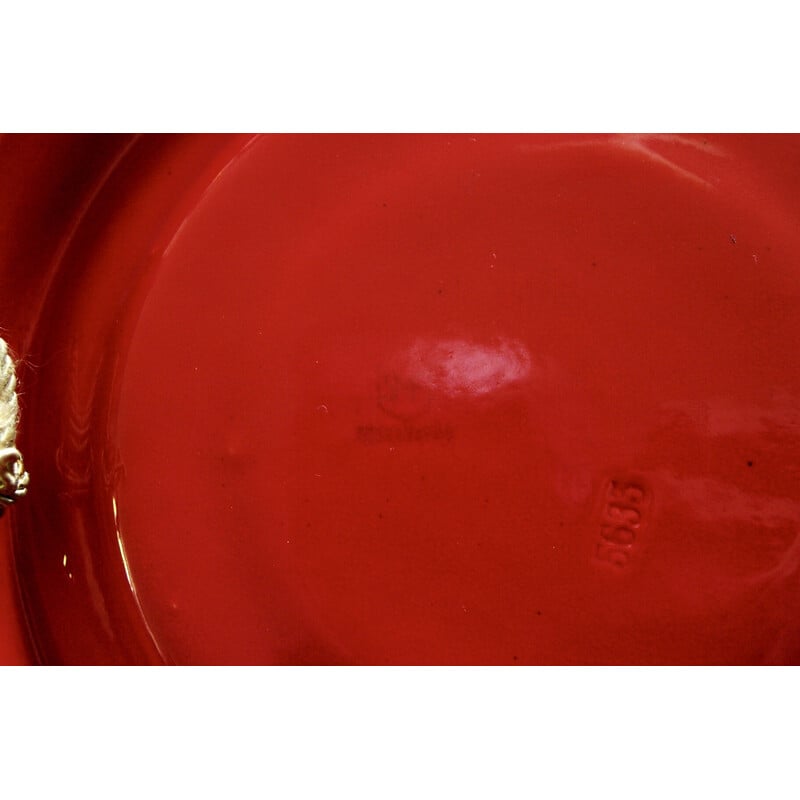 Vintage bright red ceramic mirror, 1960