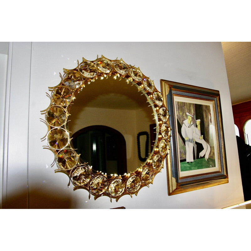 Vintage circular gold-plated brass mirror by Christoph Palma for Palwa, Austria 1960