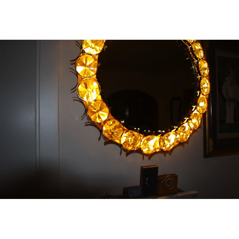 Vintage circular gold-plated brass mirror by Christoph Palma for Palwa, Austria 1960