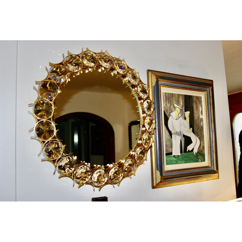 Espejo circular vintage en latón dorado de Christoph Palma para Palwa, Austria 1960