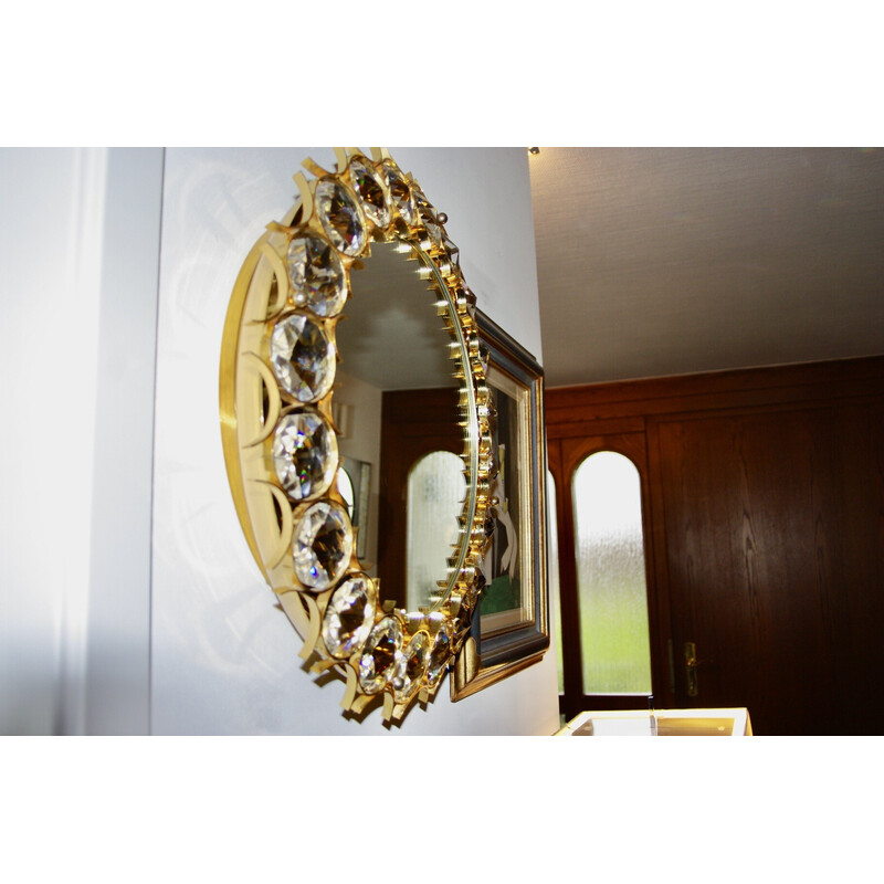 Espejo circular vintage en latón dorado de Christoph Palma para Palwa, Austria 1960