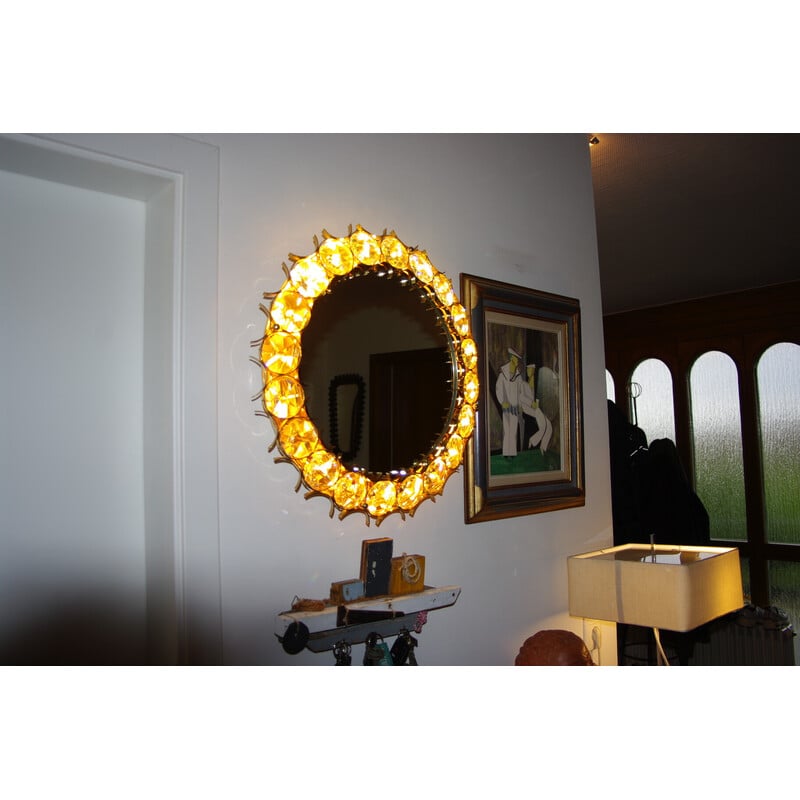 Vintage circular gold-plated brass mirror by Christoph Palma for Palwa, Austria 1960