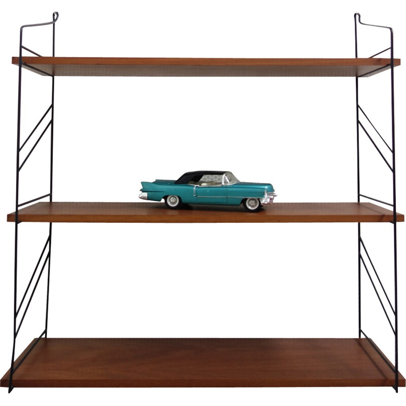 Wall shelf unit with 3 wooden layers - 1960s