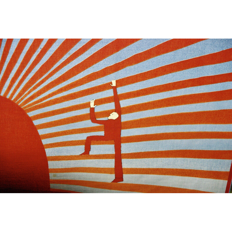 Foulard vintage "jour du soleil" en soie de Jean Michel Folon pour Charles Steiner, 1979