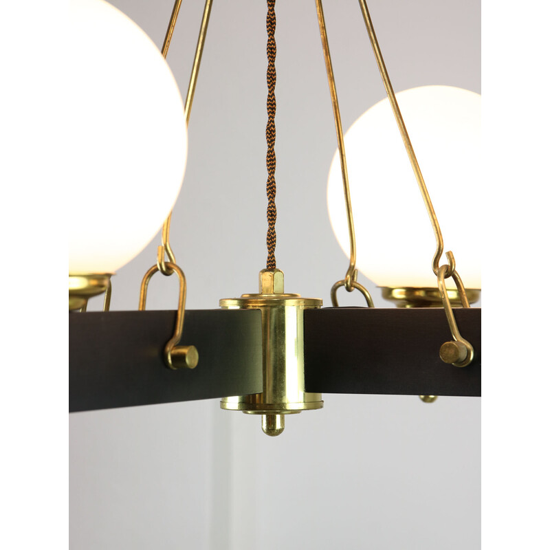 Vintage brass and opaline chandelier, Italy 1960