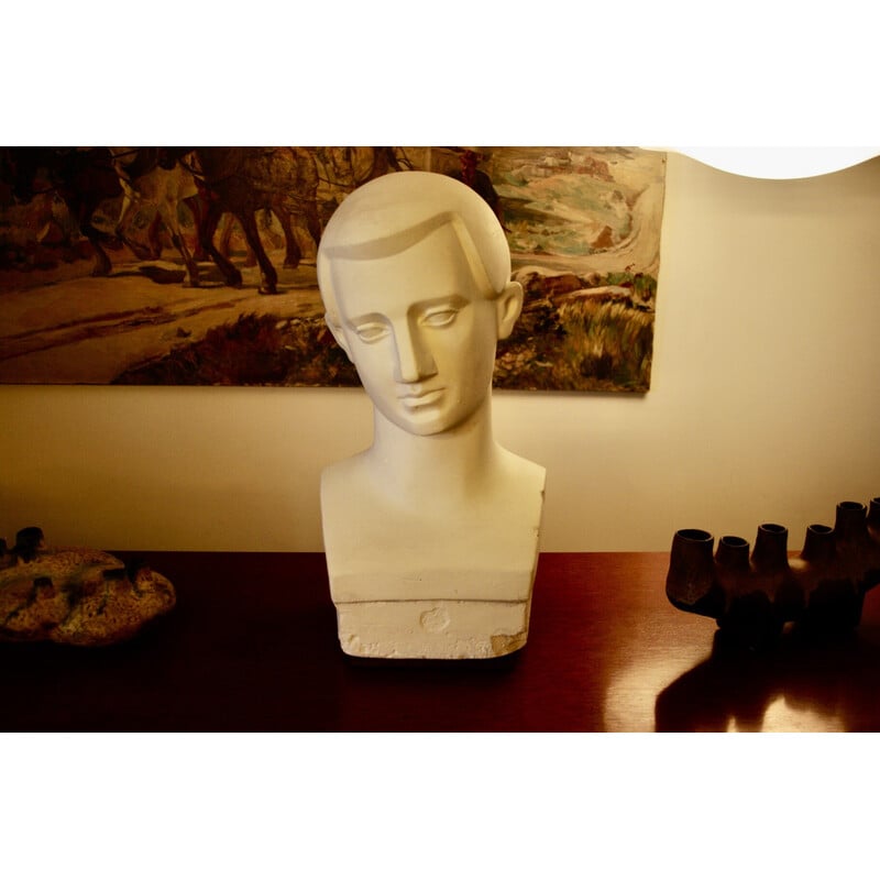 Vintage Art Deco plaster bust of a young man, 1930