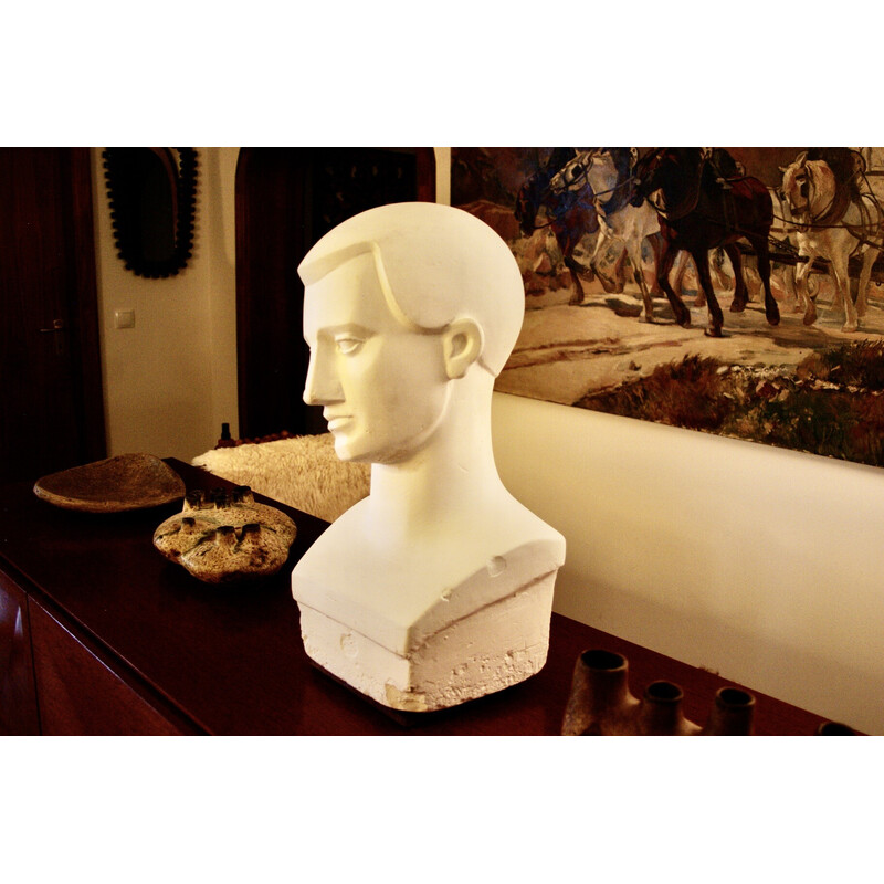 Vintage Art Deco plaster bust of a young man, 1930