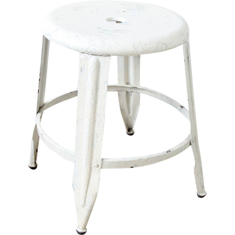 Mid-century white industrial stool, Edition Nicolle - 1930s