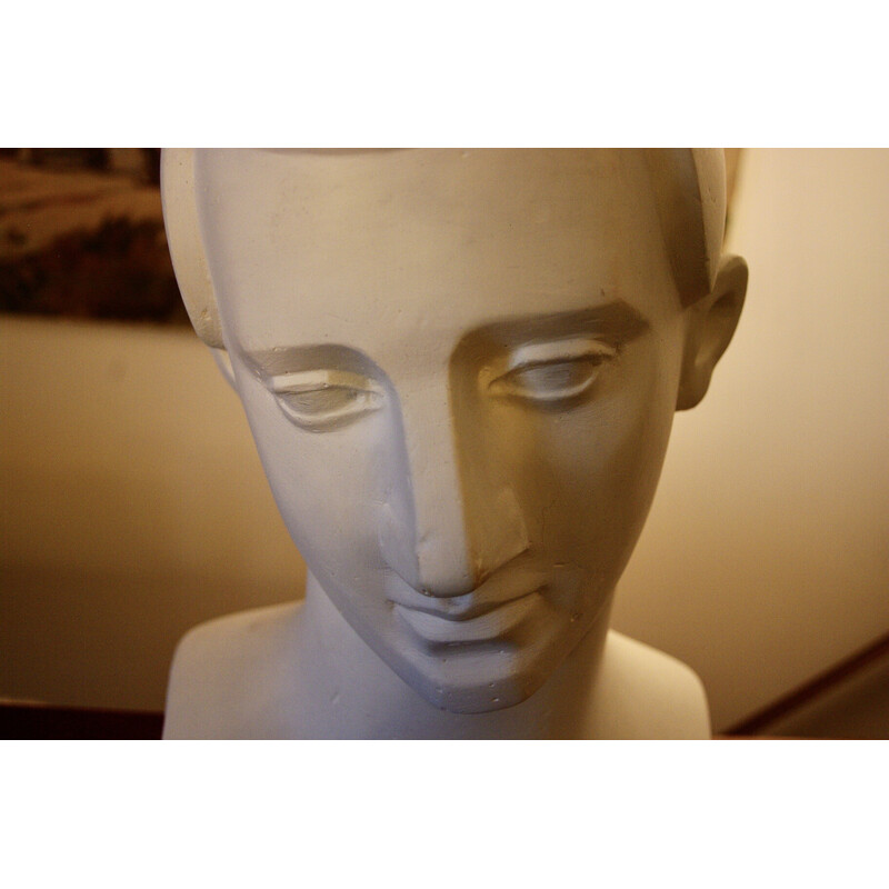 Vintage Art Deco plaster bust of a young man, 1930