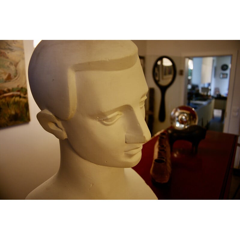 Vintage Art Deco plaster bust of a young man, 1930