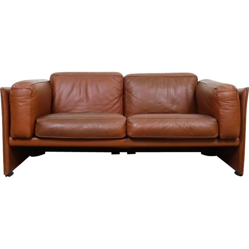 Mid-century 2-seater Sofa in leather by Mario Bellini for Cassina - 1970s 