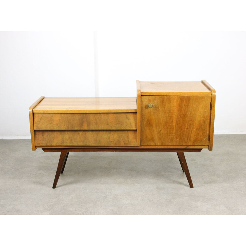 Vintage wood and brass sideboard, Italy 1950
