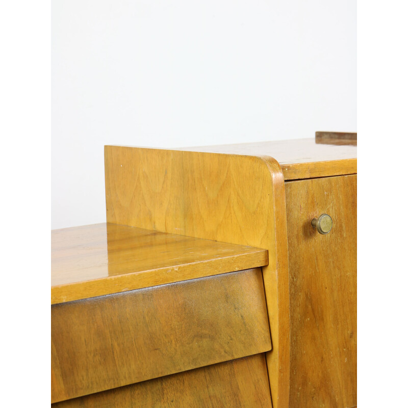 Vintage wood and brass sideboard, Italy 1950