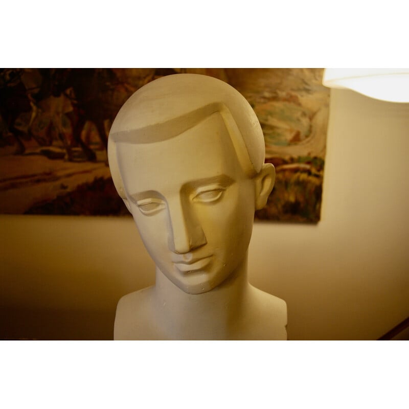 Vintage Art Deco plaster bust of a young man, 1930