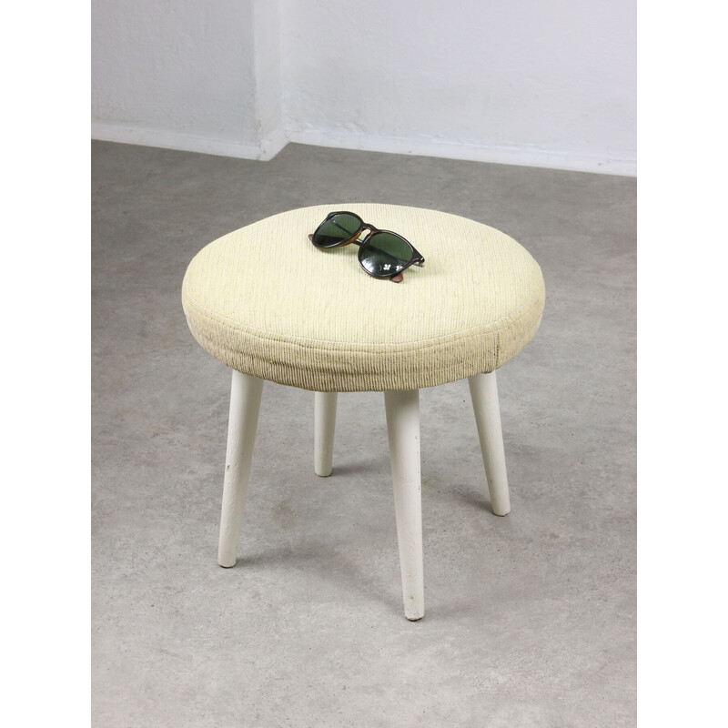 Vintage stool in beige fabric, Italy 1980