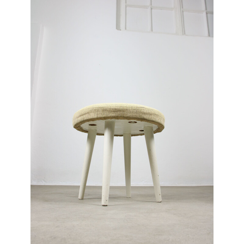 Vintage stool in beige fabric, Italy 1980