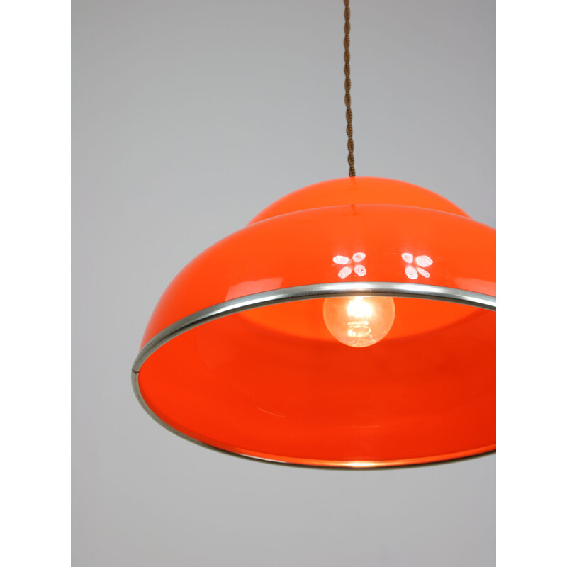 Vintage Space Age pendant lamp in orange plexiglass, Italy