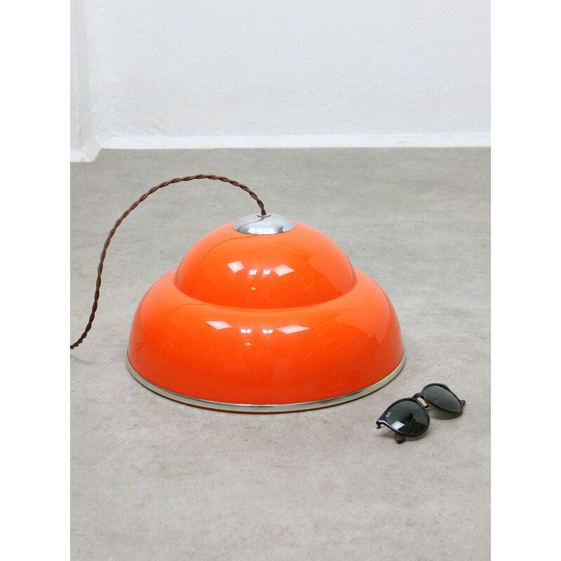 Vintage Space Age pendant lamp in orange plexiglass, Italy