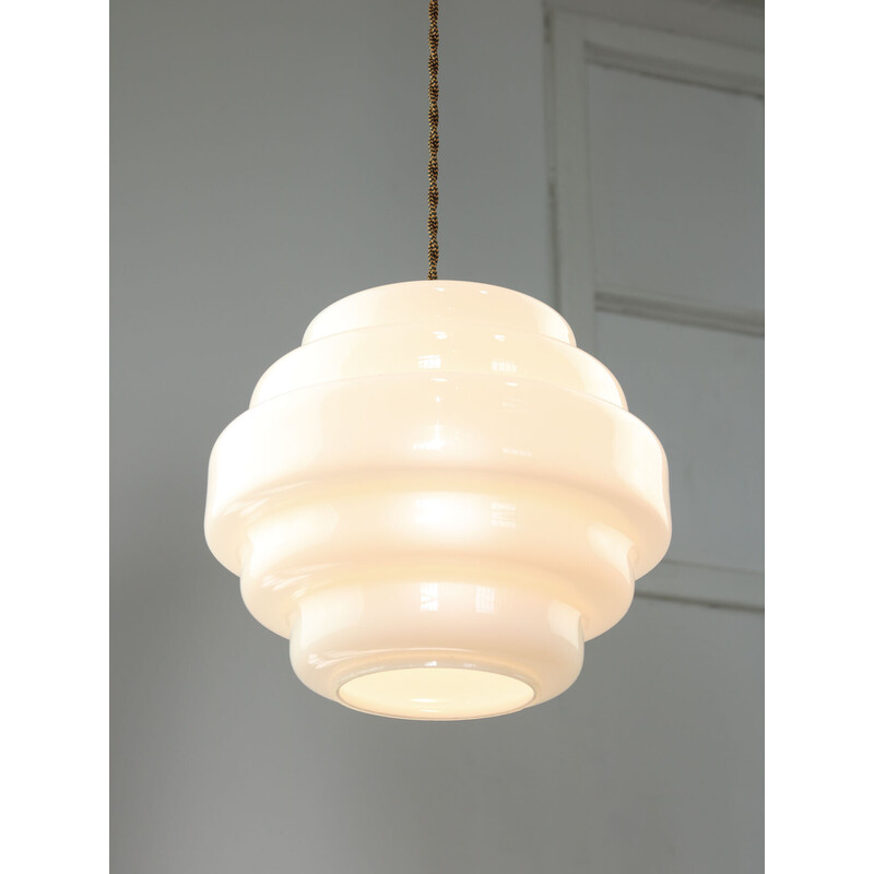 Vintage pendant lamp in brass and opaline glass, Italy