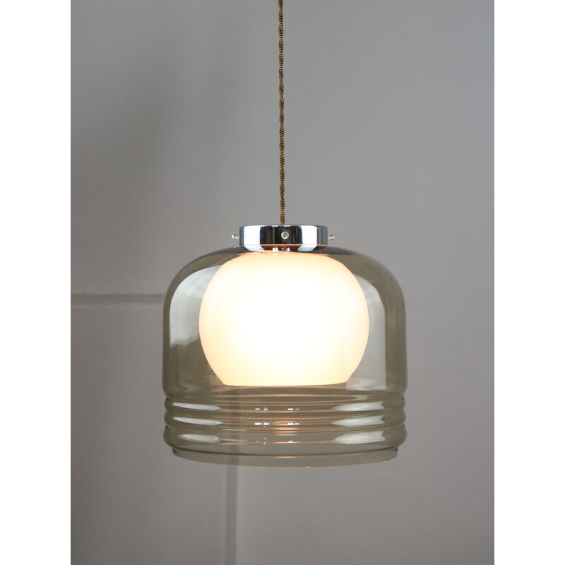 Vintage chrome and glass pendant lamp, Italy