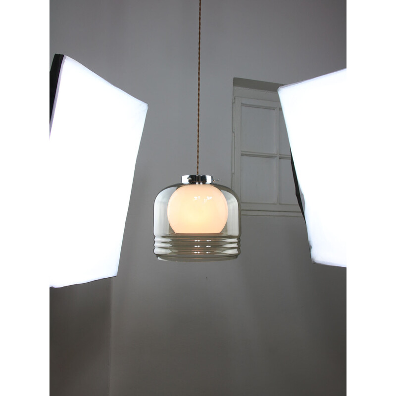 Vintage chrome and glass pendant lamp, Italy