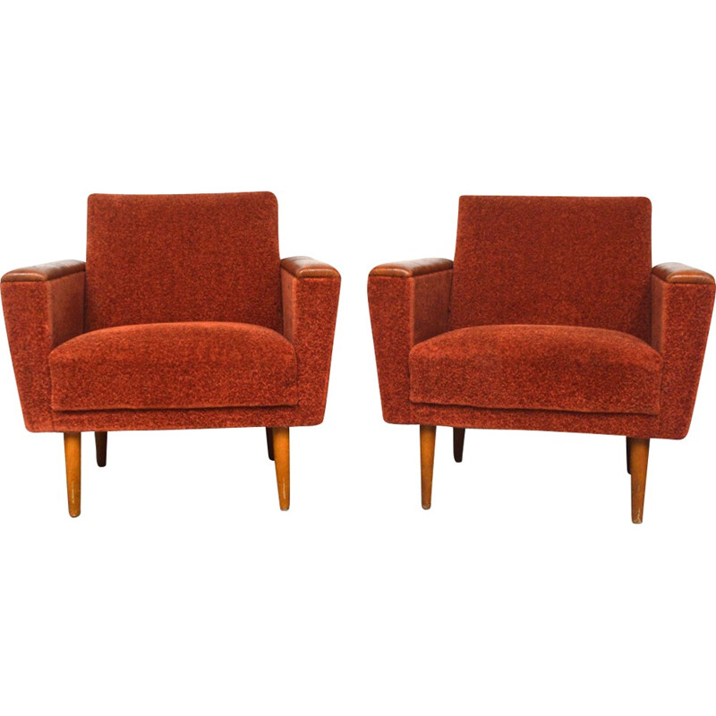 Pair of mid-century orange armchairs - 1950s