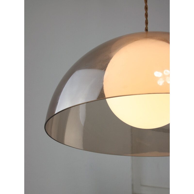 Vintage Space Age pendant lamp in brass and opaline, Italy