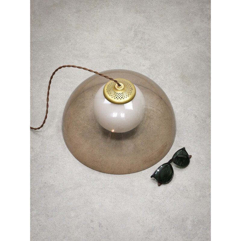 Vintage Space Age pendant lamp in brass and opaline, Italy