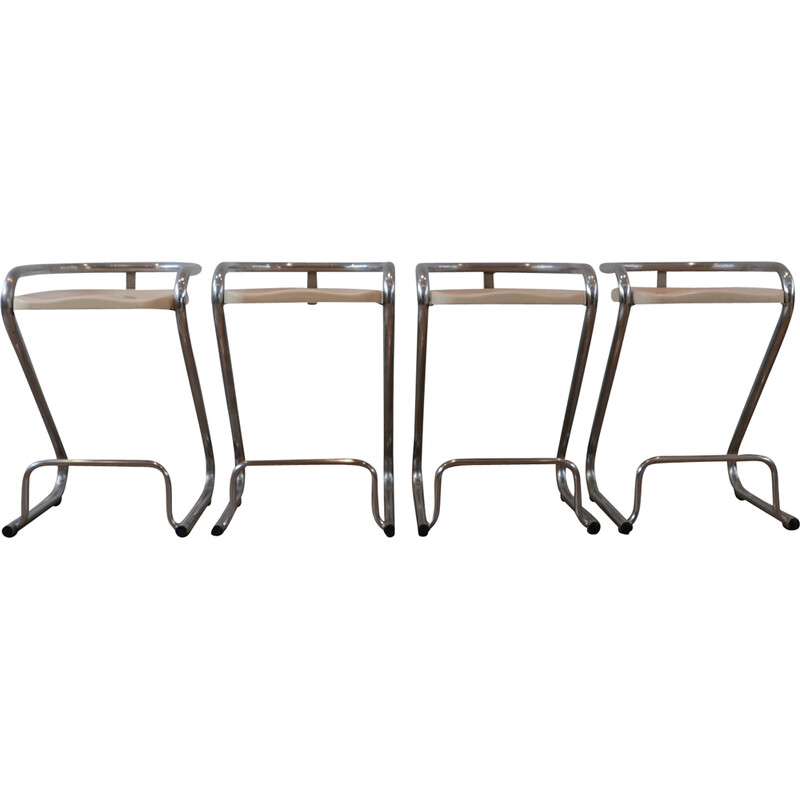 Set of 4 vintage chrome and plastic bar stools by Börge Lindau and Bo Lindekrantz for Lammhults, Sweden 1960