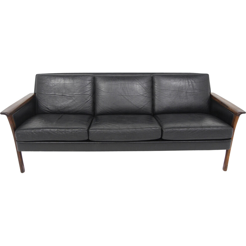 Vintage 3-seater sofa in rosewood and leather, Sweden 1960