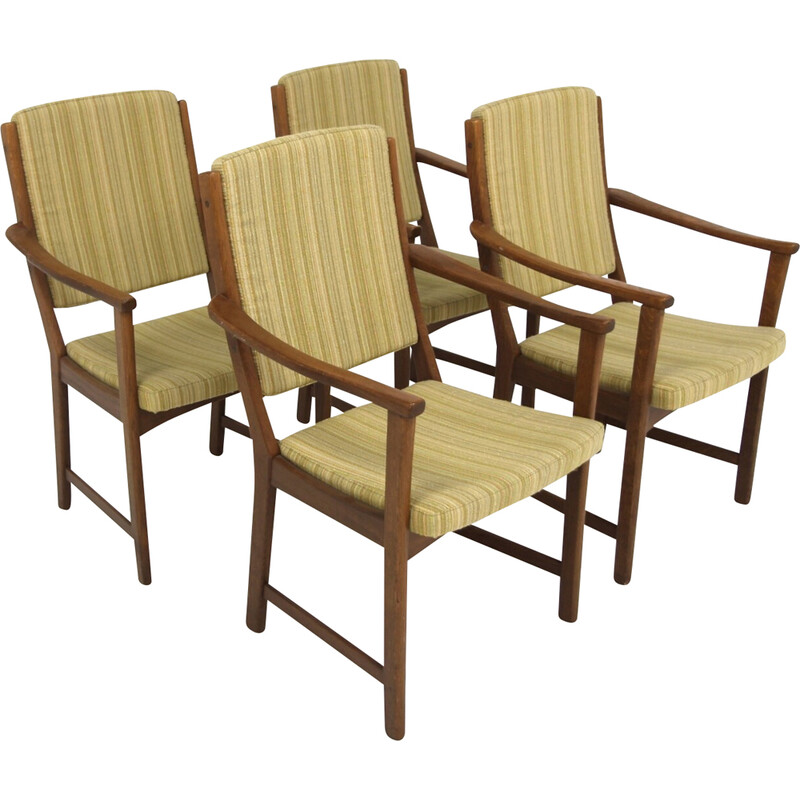Ensemble de 4 chaises vintage en chêne et tissu, Suède 1950