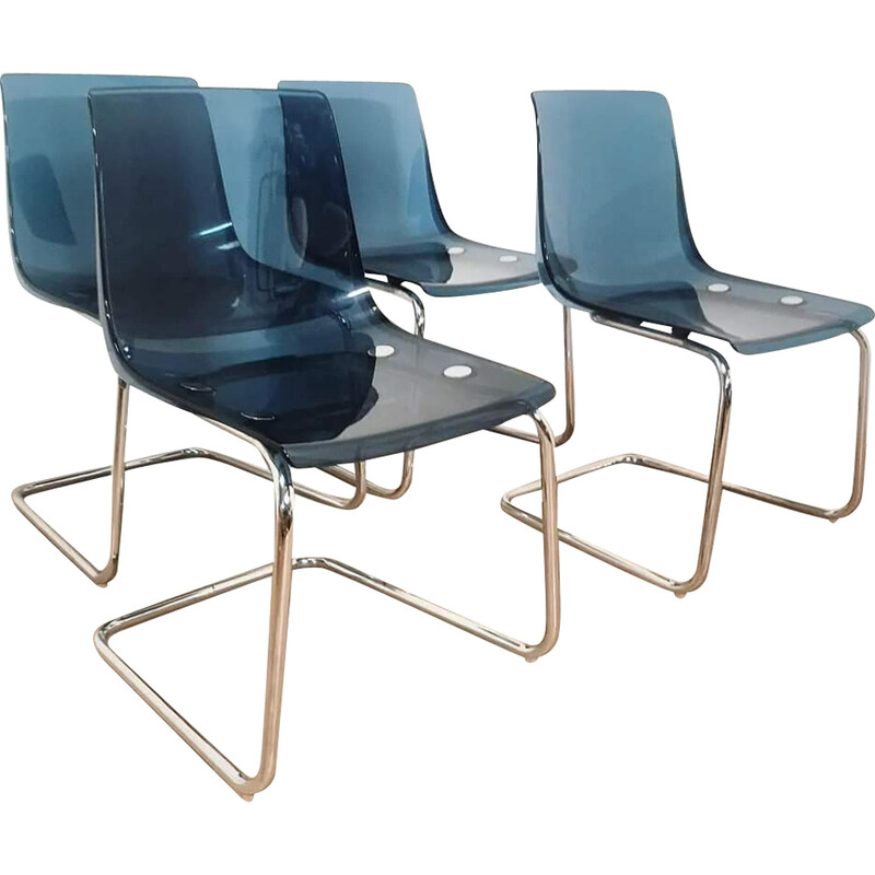 Set of 4 vintage Tobias chairs in plexiglass and aluminum by Carl Ojerstam for Ikea, 1990