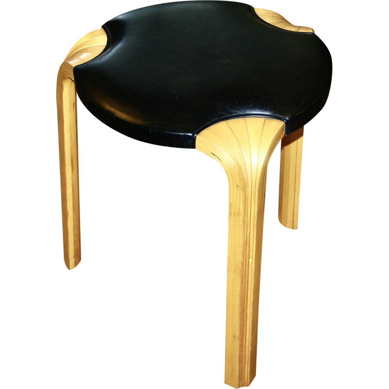 Vintage birch and leather stool by Alvar Aalto for Artek, 1960