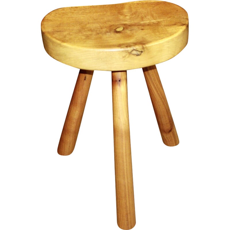 Tabouret tripode vintage en orme massif, Danemark 1960