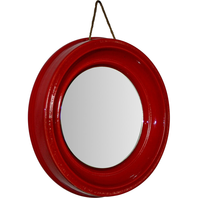 Vintage bright red ceramic mirror, 1960