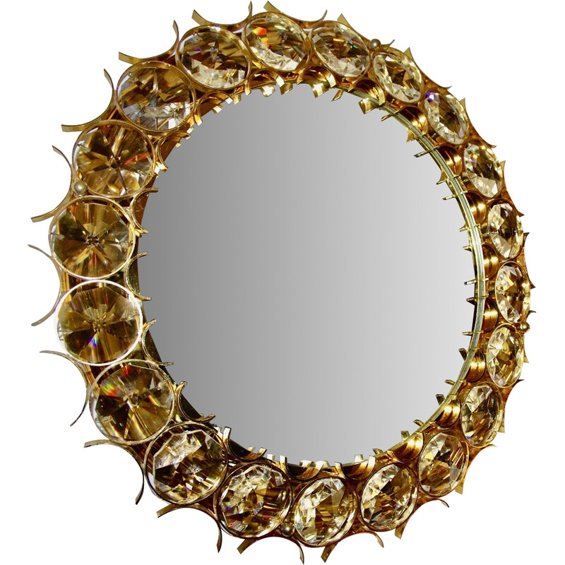 Vintage circular gold-plated brass mirror by Christoph Palma for Palwa, Austria 1960
