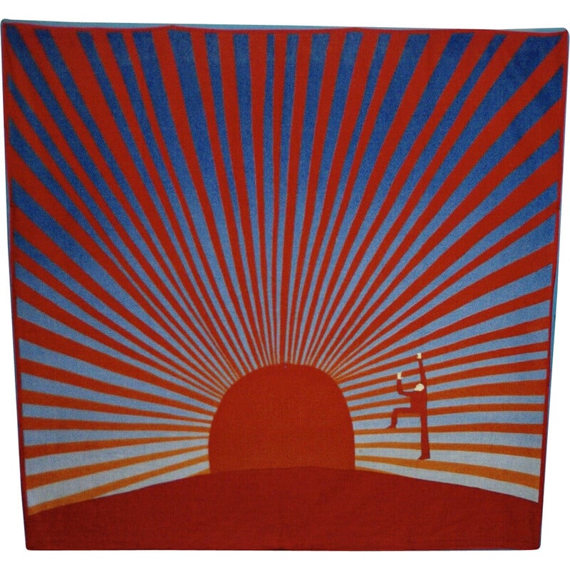 Foulard vintage "jour du soleil" en soie de Jean Michel Folon pour Charles Steiner, 1979