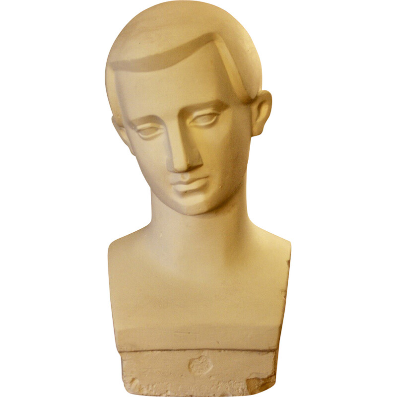 Vintage Art Deco plaster bust of a young man, 1930