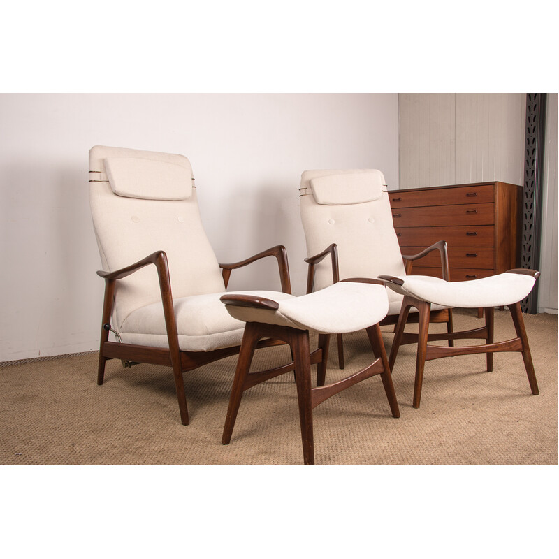 Vintage teak armchairs with ottoman by Folke Ohlsson for Westnofa, Norway 1960