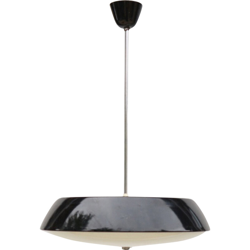 Vintage ceiling lamp model 1117/3 in milky glass and black metal by J. Hurka for Napako, Czechoslovakia 1960