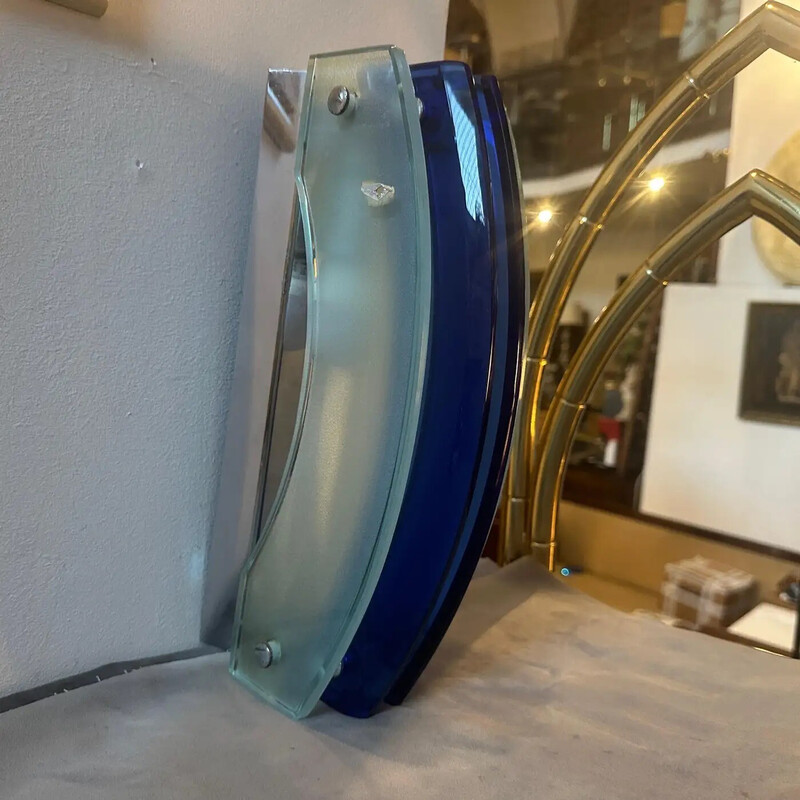 Pair of vintage Space Age wall lamp in heavy blue glass for Veca, Italy 1960