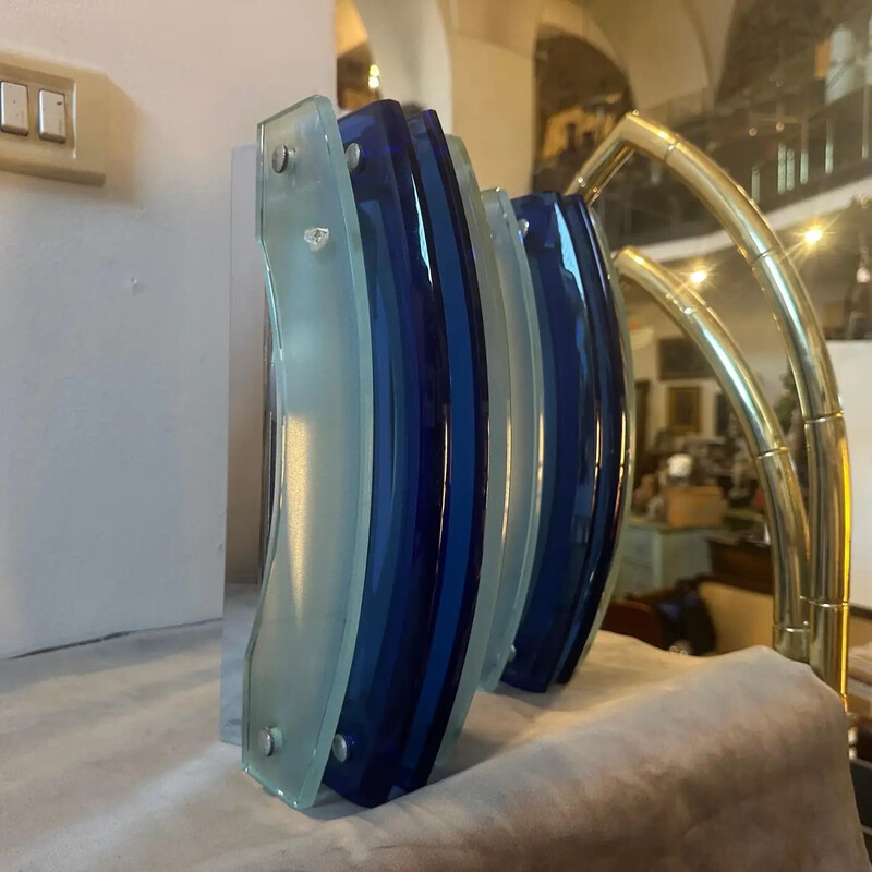 Pair of vintage Space Age wall lamp in heavy blue glass for Veca, Italy 1960