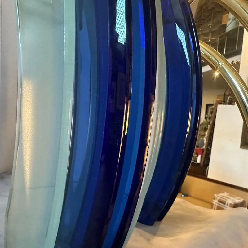 Paire d'appliques vintage Space Age en verre lourd bleu pour Veca, Italie 1960