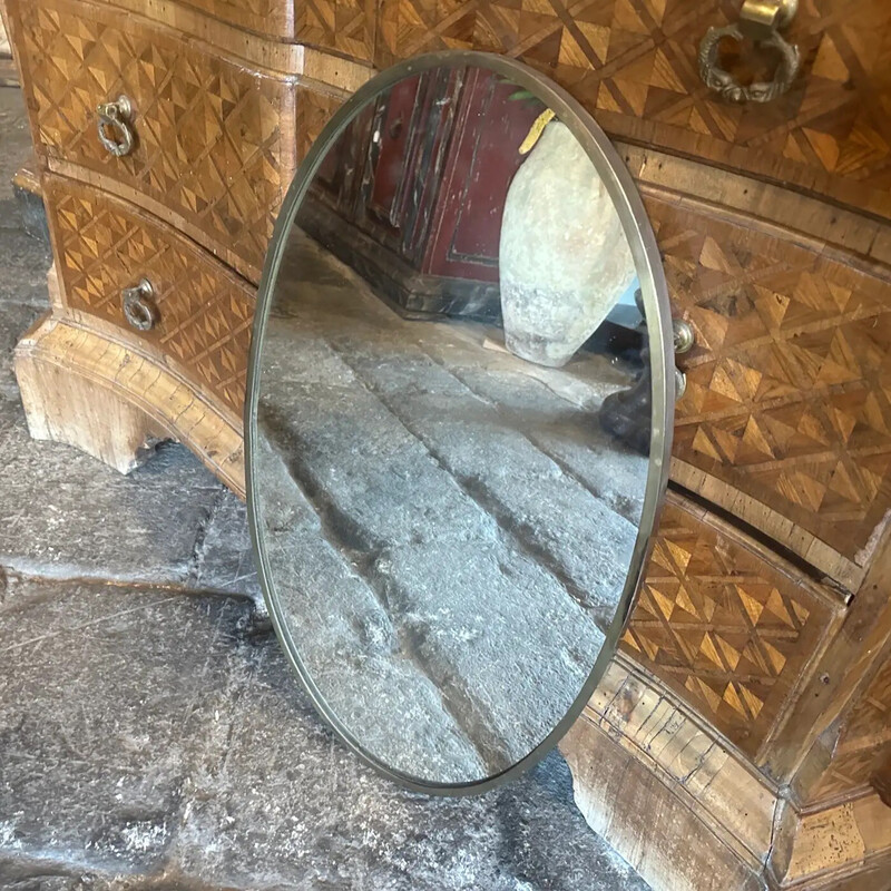 Vintage oval brass wall mirror, Italy 1950