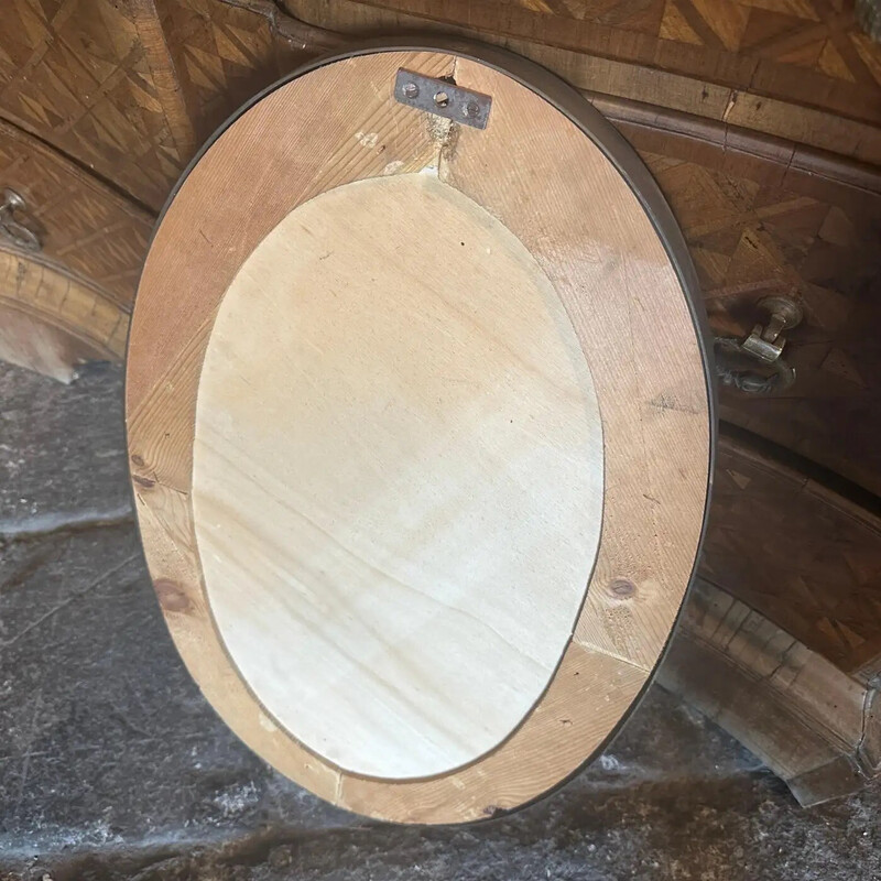 Vintage oval brass wall mirror, Italy 1950