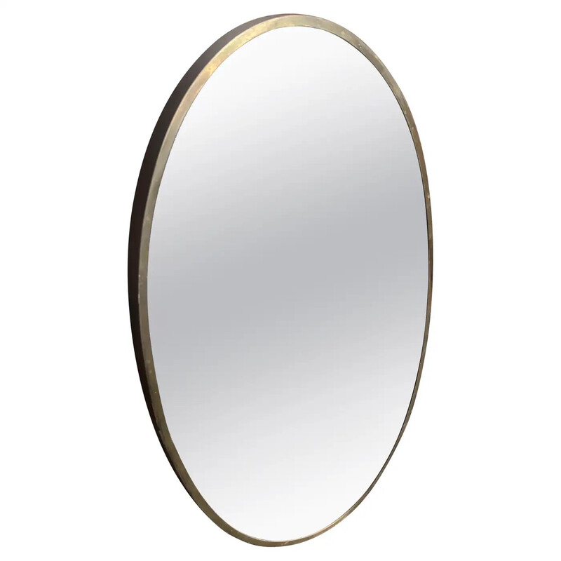 Vintage oval brass wall mirror, Italy 1950