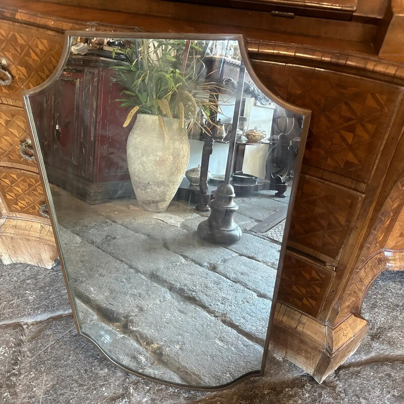 Vintage brass shield-shaped wall mirror, Italy 1950